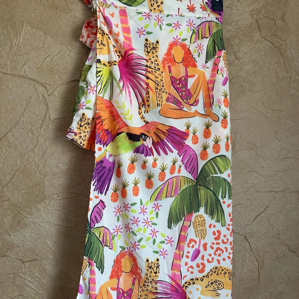 Farm Rio inspired Tropical Print Wrap Skirt with Shorts - Picture 2 of 5